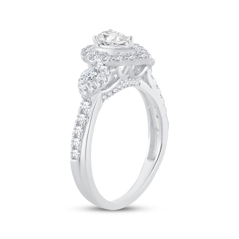 Diamond Engagement Ring 7/8 ct tw Pear & Round-Cut White Gold Plated