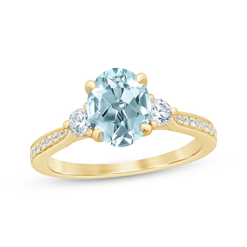 Aquamarine & Diamond Oval Engagement Ring 1/3 ct tw Round-cut Yellow Gold Plated