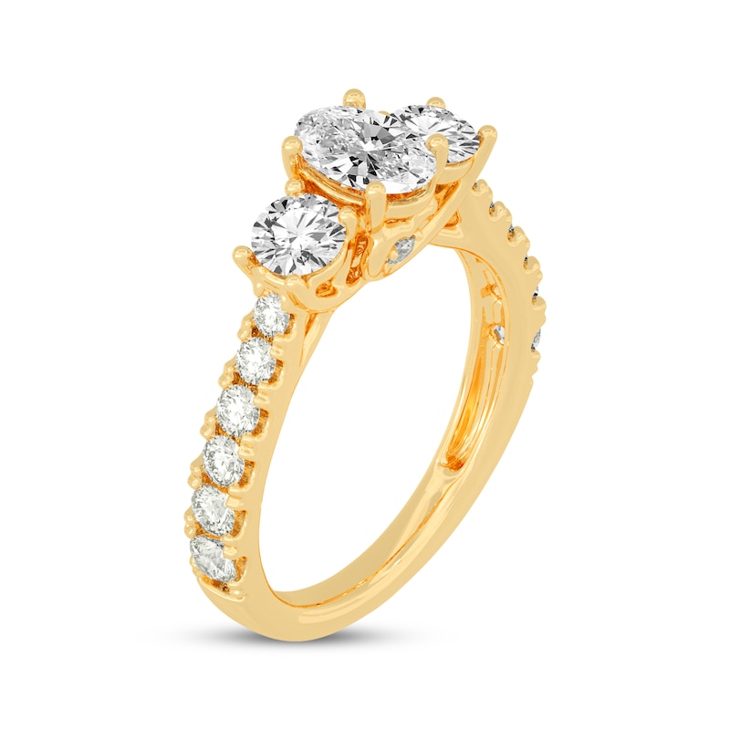 Oval & Round-Cut Three-Stone Diamond Engagement Ring 2 ct tw Yellow Gold Plated