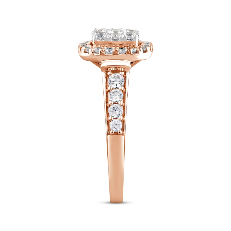 Multi-Diamond Center Engagement Ring 1 ct tw Round-cut Rose Gold Plated