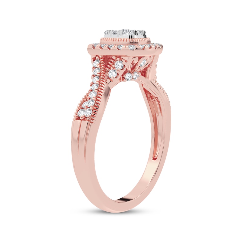 Multi-Diamond Cushion Twist Engagement Ring 3/8 ct tw Round-cut Rose Gold Plated