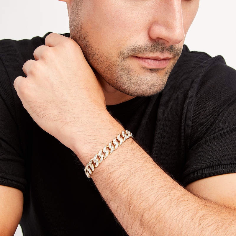 Men's Cuban Curb Chain Bracelet 2 ct tw Diamonds Yellow Gold Plated 8.5"