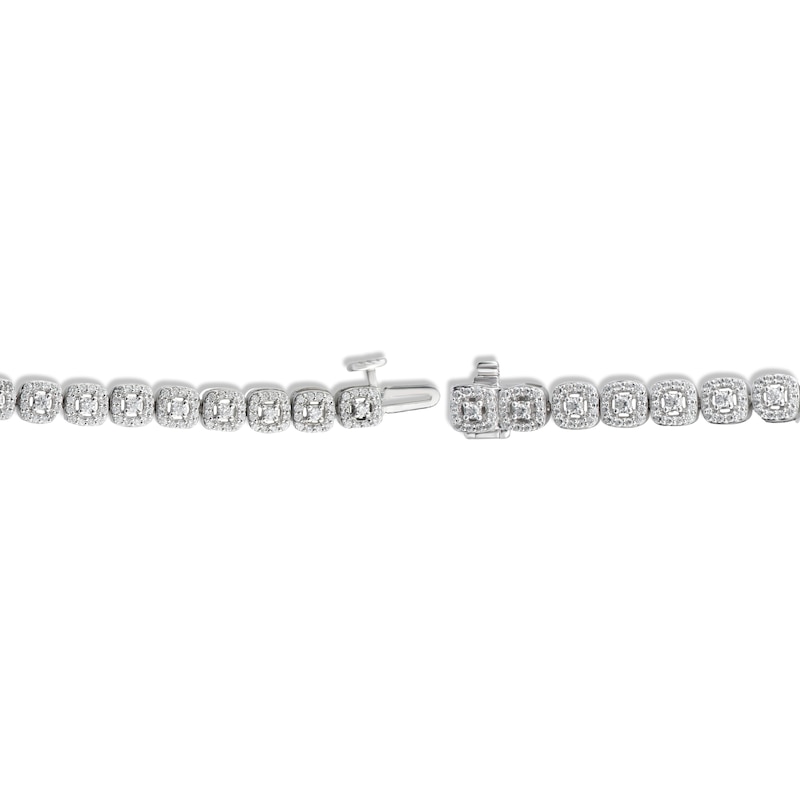 Diamond Cushion Link Halo Bracelet 2 ct tw White Gold Plated 7.25"