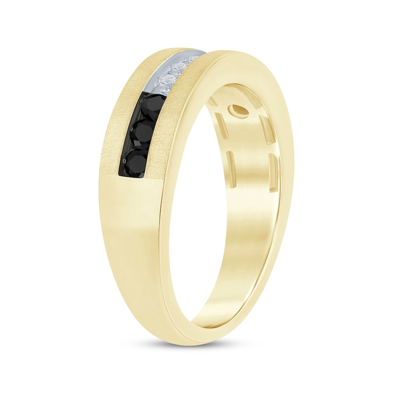 Men’s Black & White Diamond Wedding Band 5/8 ct tw Yellow Gold Plated