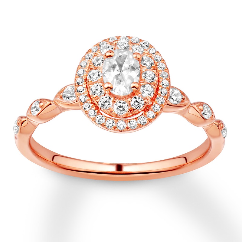 Diamond Engagement Ring 5/8 ct tw Oval & Round-cut Rose Gold Plated