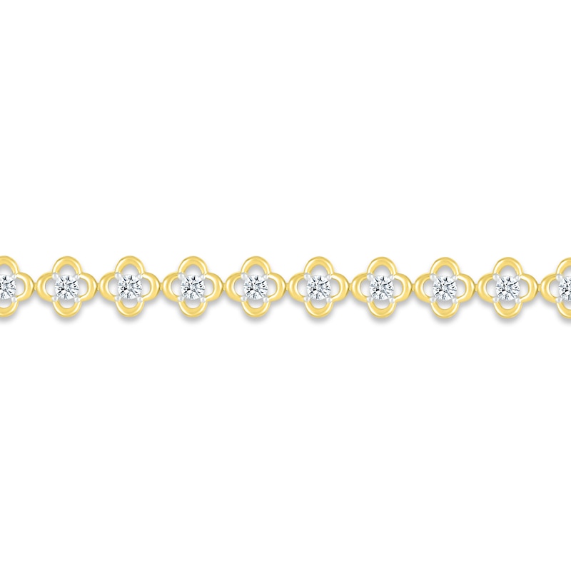 Diamond Flower Line Bracelet 1/3 ct tw Round-cut Yellow Gold Plated 7"