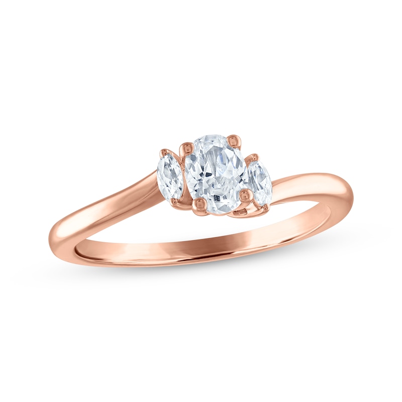 Oval and Marquise-Cut Diamond Three-Stone Engagement Ring 1/2 ct tw Rose Gold Plated