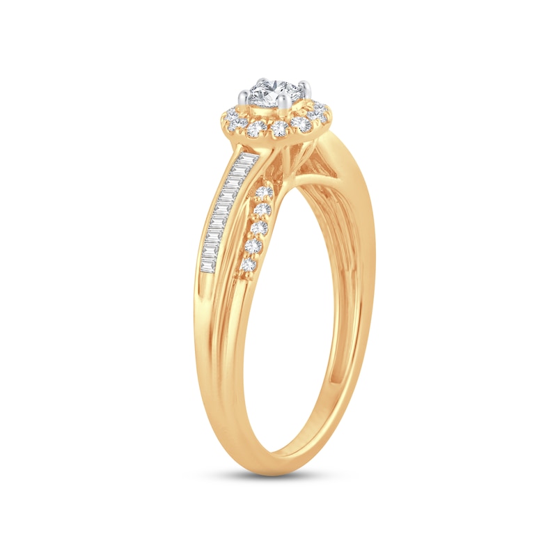Diamond Engagement Ring 3/8 ct tw Round, Baguette-Cut Yellow Gold Plated