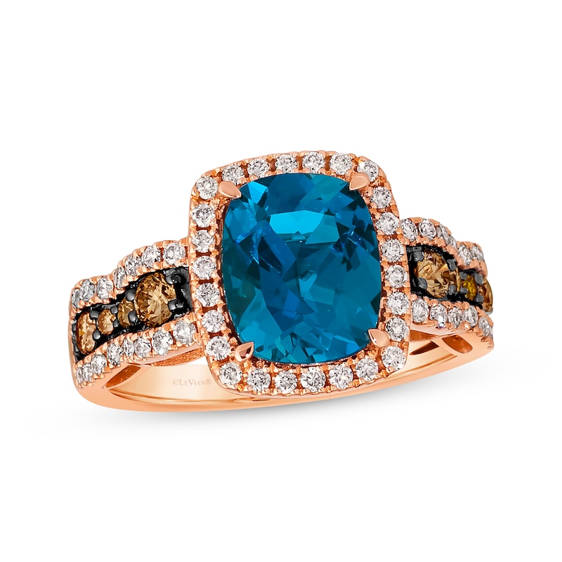 Le Vian Cushion-Cut Blue Topaz Ring 3/4 ct tw Diamonds Strawberry Gold Plated