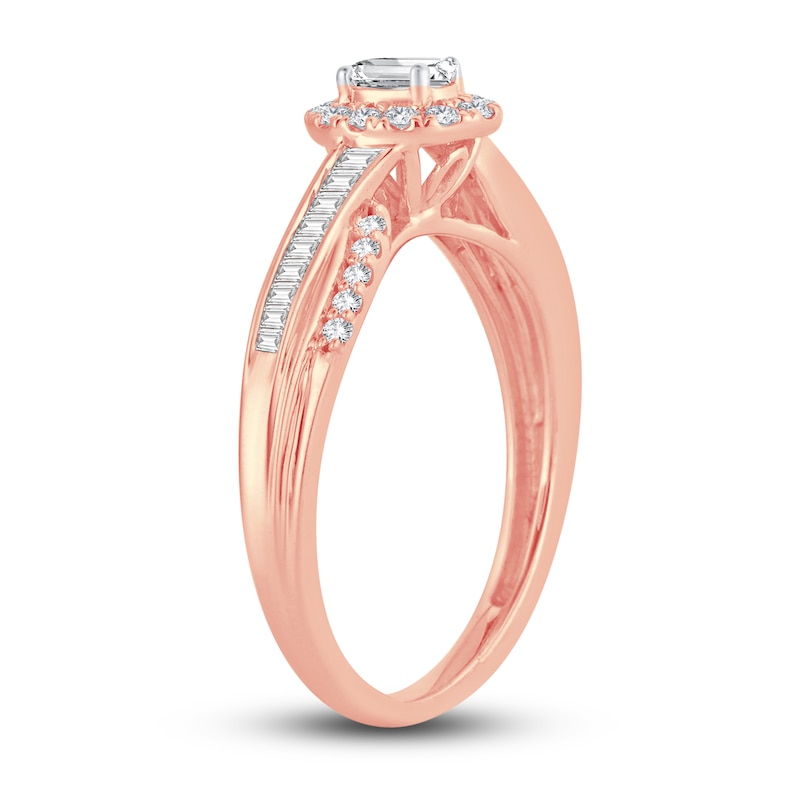 Diamond Engagement Ring 3/8 ct tw Oval, Baguette & Round Rose Gold Plated