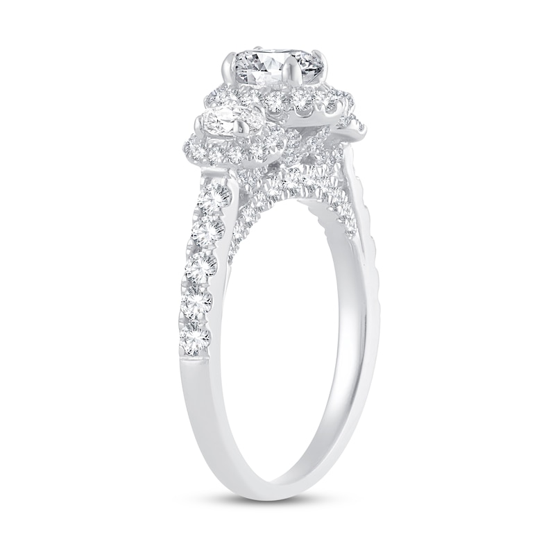 Three Stone Diamond Engagement Ring 1-3/4 ct tw Oval & Round White Gold Plated