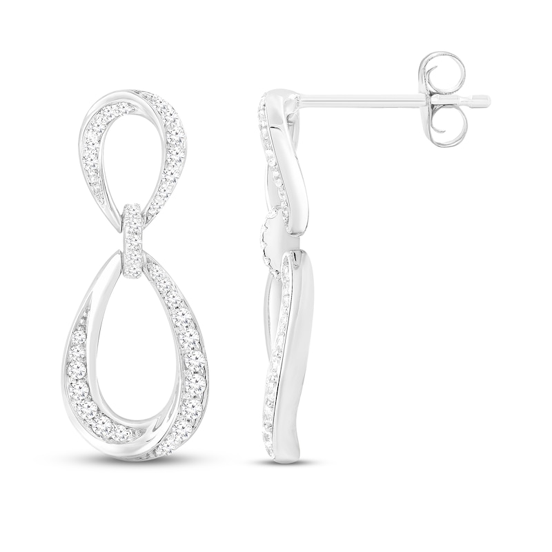 Diamond Double Teardrop Dangle Earrings 1/3 ct tw Round-cut White Gold Plated
