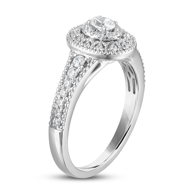 Diamond Engagement Ring 1/2 ct tw Oval & Round-cut in White Gold Plated