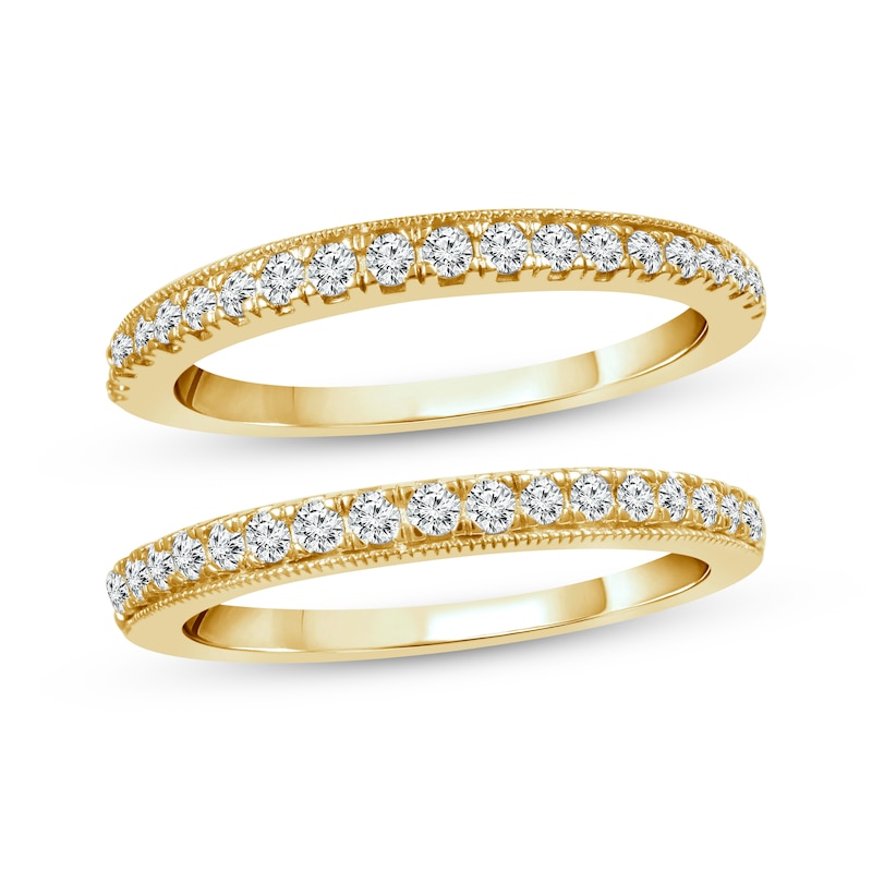 Diamond Double Wedding Band 1/2 ct tw Round-cut Yellow Gold Plated