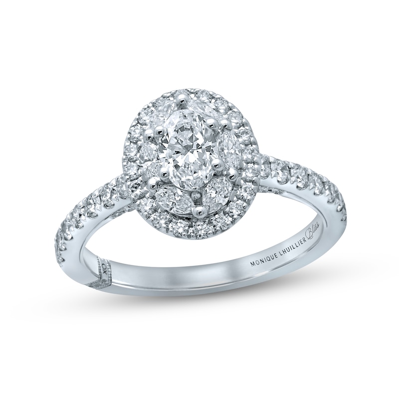 Monique Lhuillier Bliss Diamond Engagement Ring 1-1/4 ct tw Oval, Marquise & Round-cut White Gold Plated