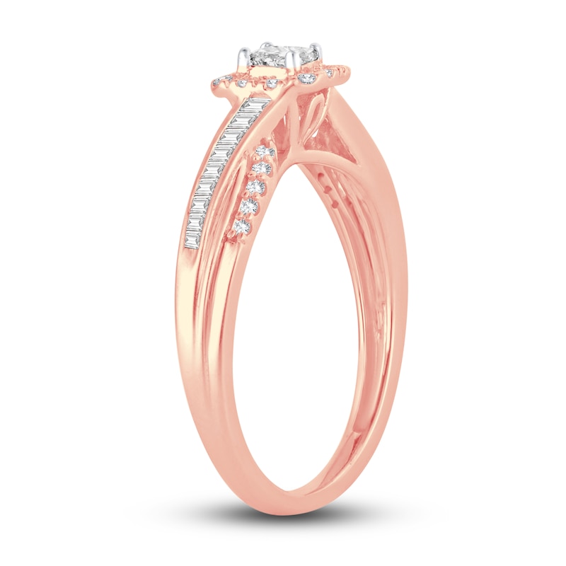 Diamond Engagement Ring 3/8 ct tw Princess, Round & Baguette Rose Gold Plated