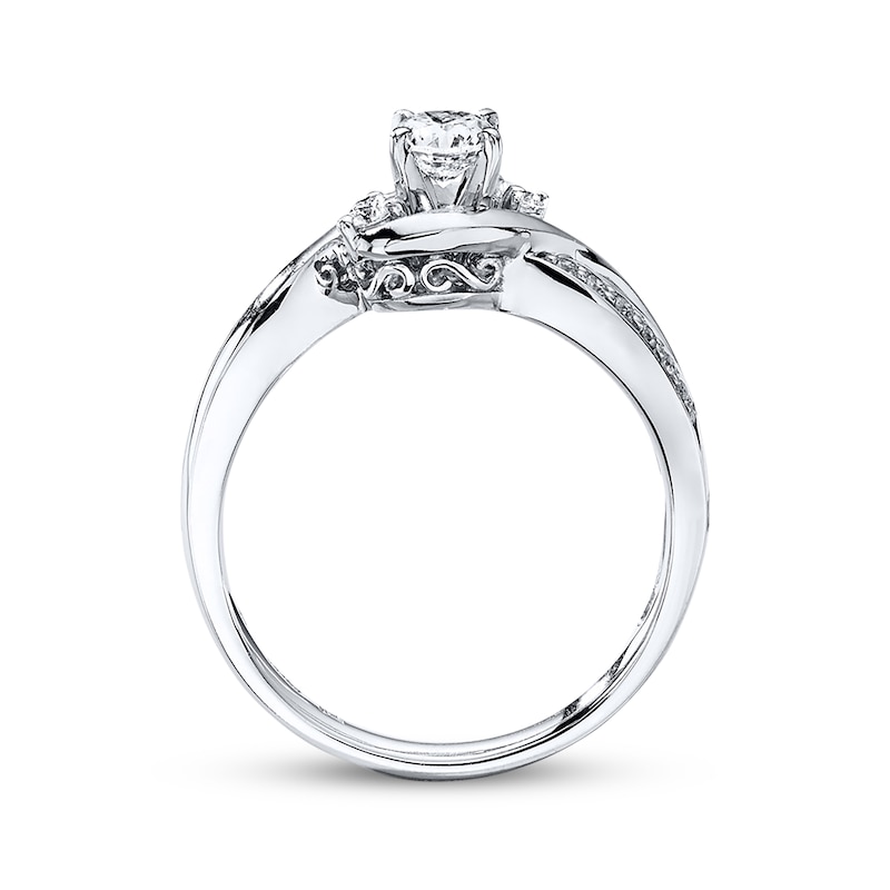 Three-Stone Engagement Ring 3/8 ct tw Diamonds White Gold Plated
