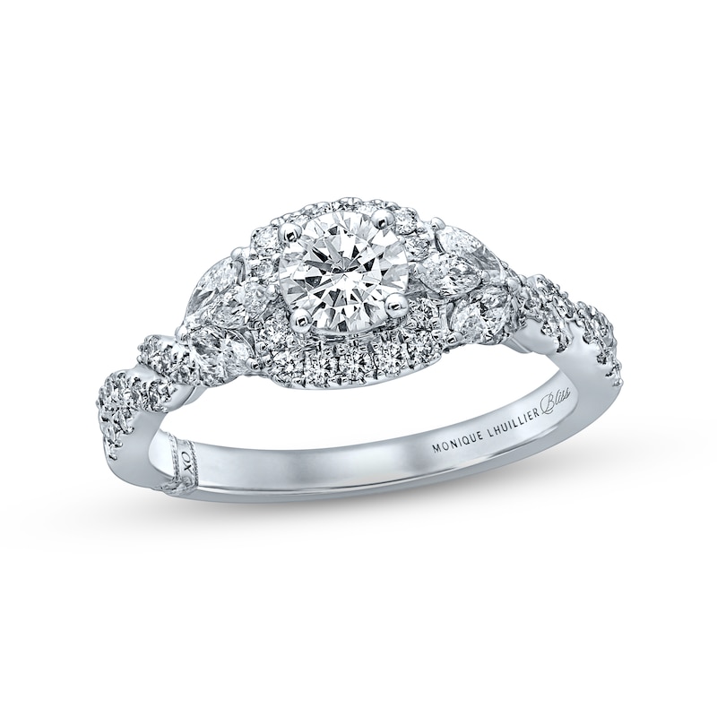 Monique Lhuillier Bliss Diamond Engagement Ring 1-1/8 ct tw Round & Marquise-cut White Gold Plated