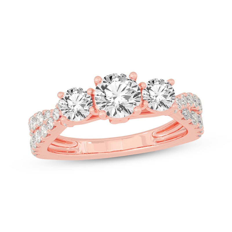 Round-Cut Three-Stone Diamond Engagement Ring 2 ct tw Rose Gold Plated