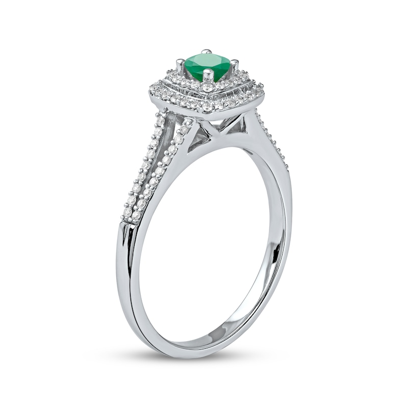 Emerald & Diamond Ring 1/4 ct tw White Gold Plated