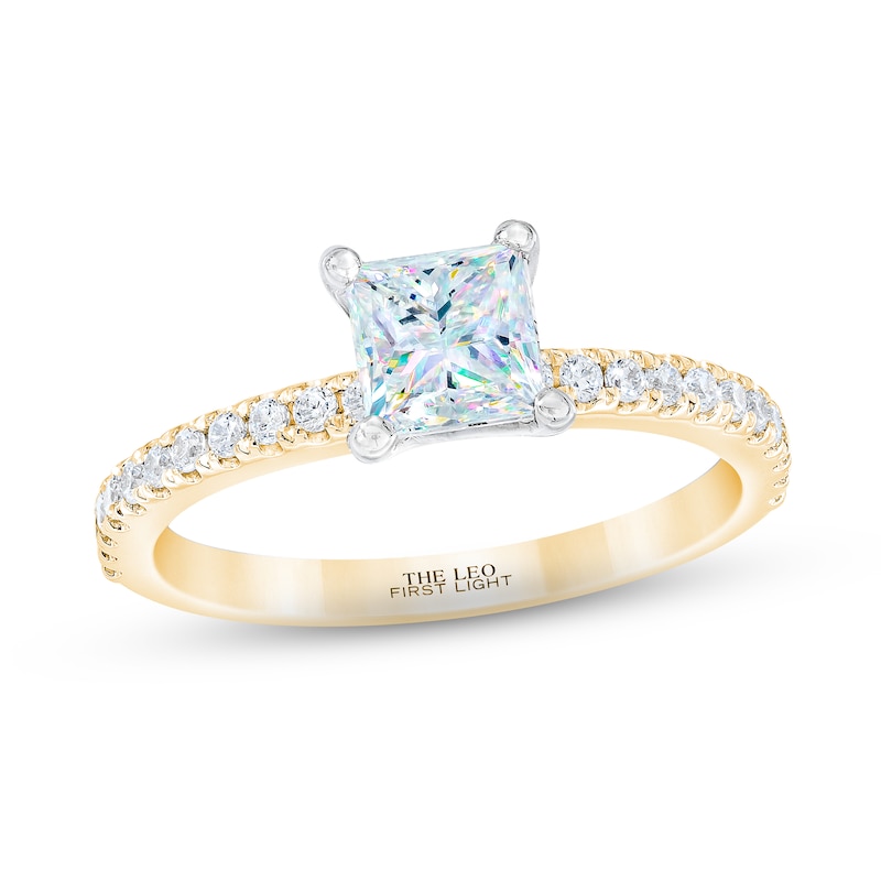 THE LEO First Light Diamond Princess-Cut Engagement Ring 1-1/5 ct tw Yellow Gold Plated