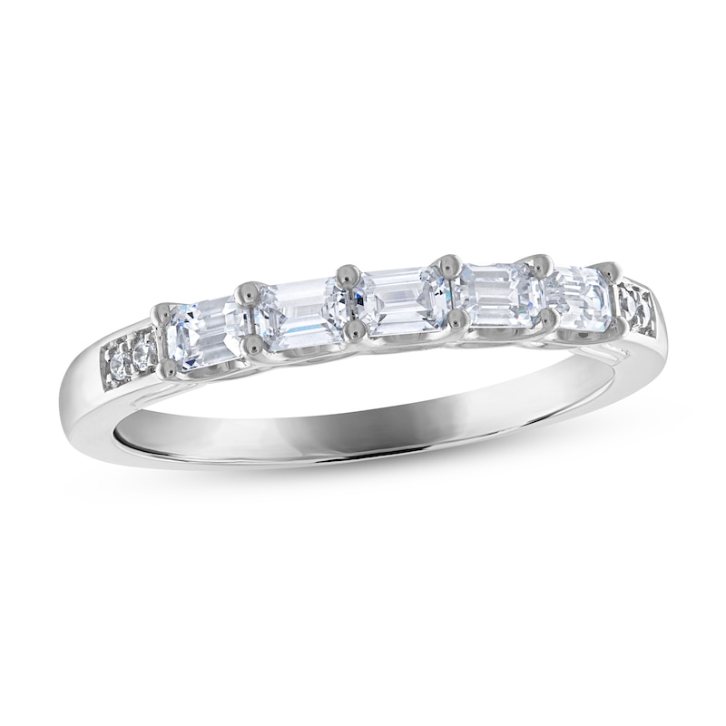 Diamond Anniversary Ring 1/2 ct tw Emerald & Round-cut White Gold Plated