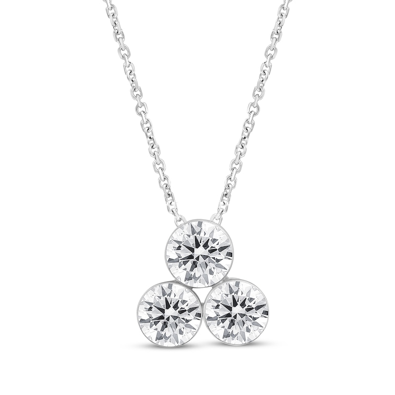 Lab-Created Diamonds by Three-Stone Stacked Necklace 1 ct tw White Gold Plated 18”