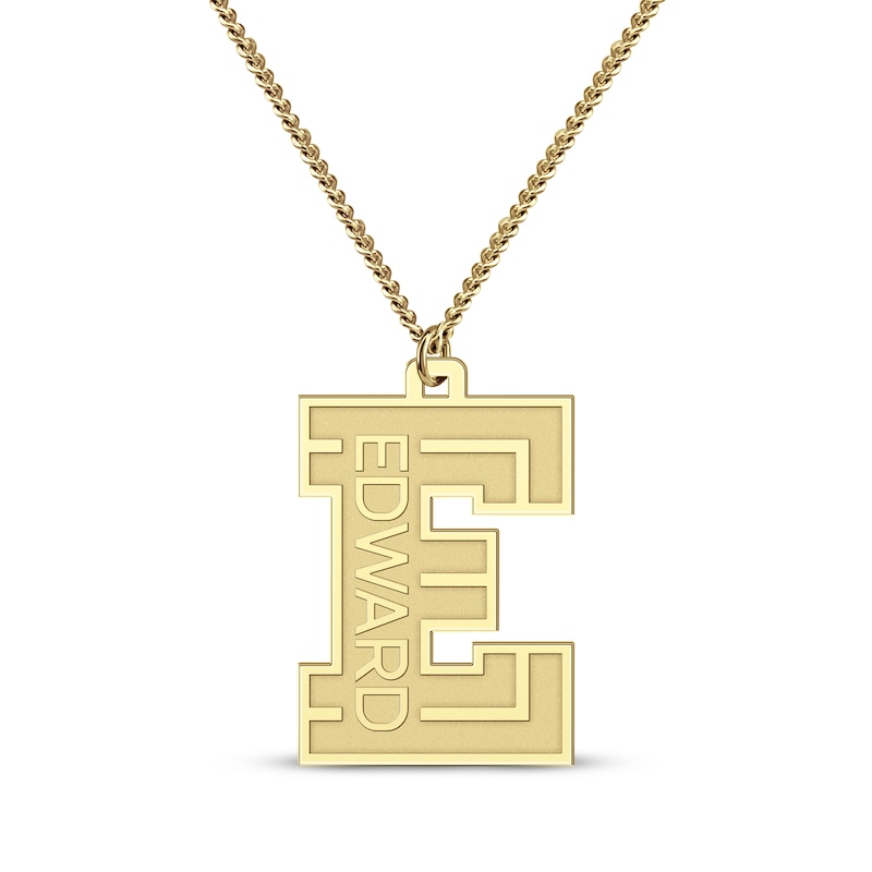 Men's Stencil Initial & Name Necklace Yellow Gold Plated 22"