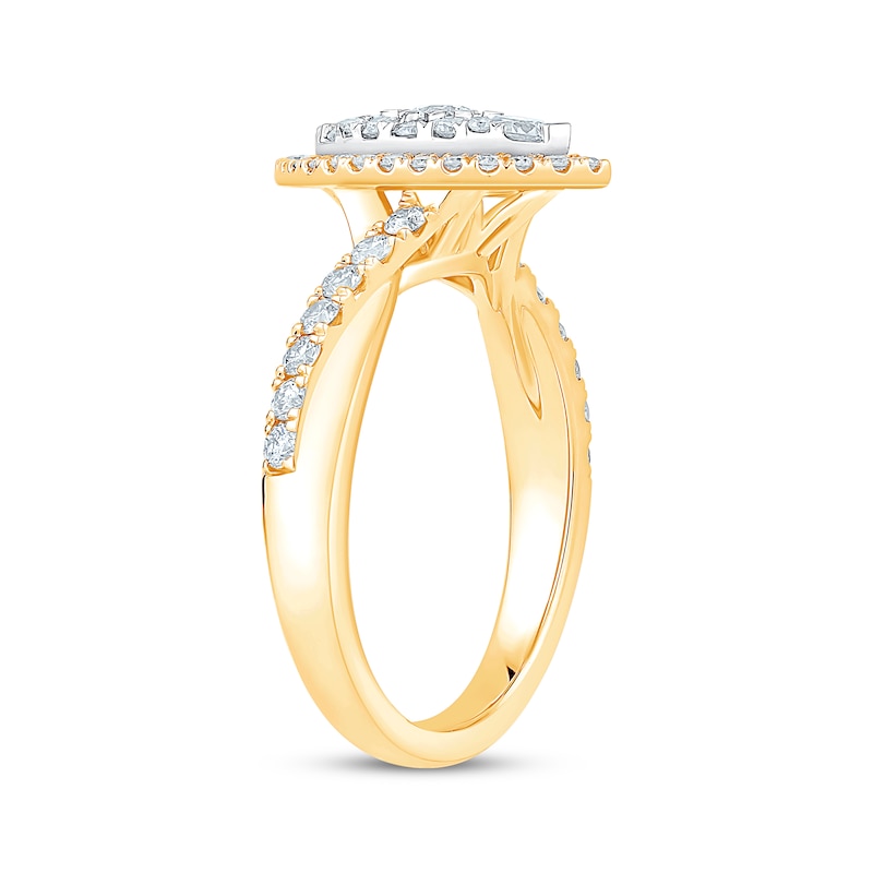 Multi-Diamond Center Marquise-Shape Engagement Ring 1 ct tw Two-Tone Gold Plated