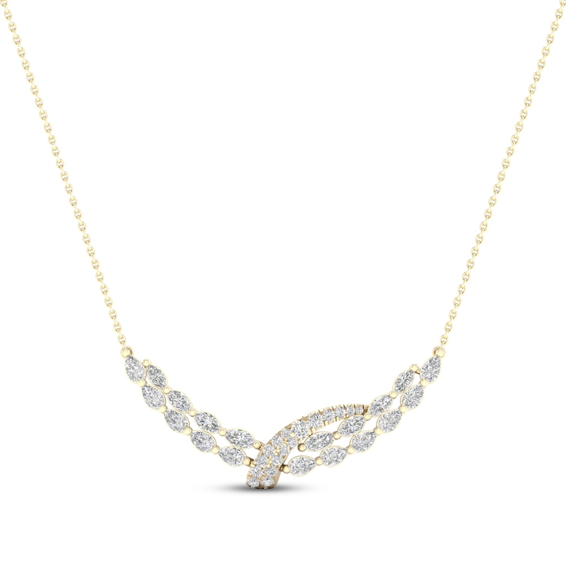 Diamond Bypass Necklace 2-1/4 ct tw Marquise, Pear & Round-cut Yellow Gold Plated 18"