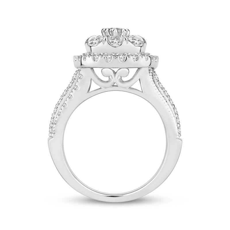 Multi-Diamond Center Cushion-Frame Engagement Ring 2 ct tw White Gold Plated