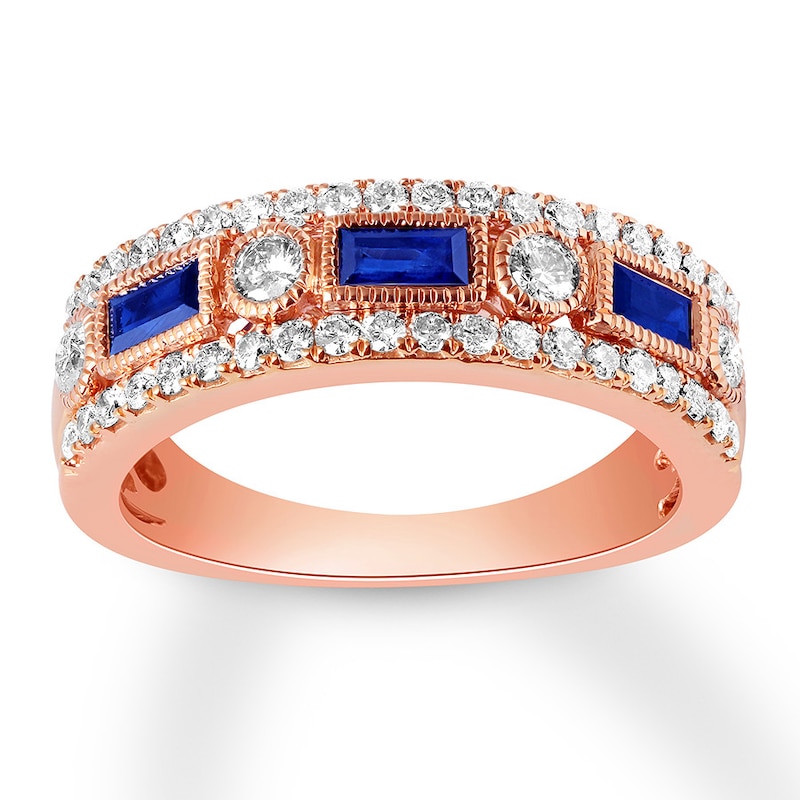 Sapphire Anniversary Band 1/2 ct tw Diamonds Rose Gold Plated