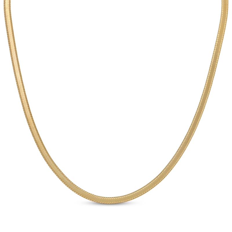 Diamond-Cut Solid Herringbone Chain Necklace 4mm Yellow Gold Plated 18"