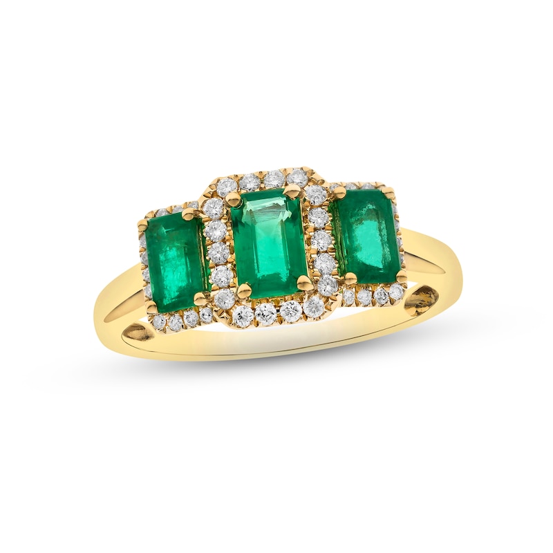 Emerald & Diamond Three-Stone Ring 1/6 ct tw Round-cut Yellow Gold Plated