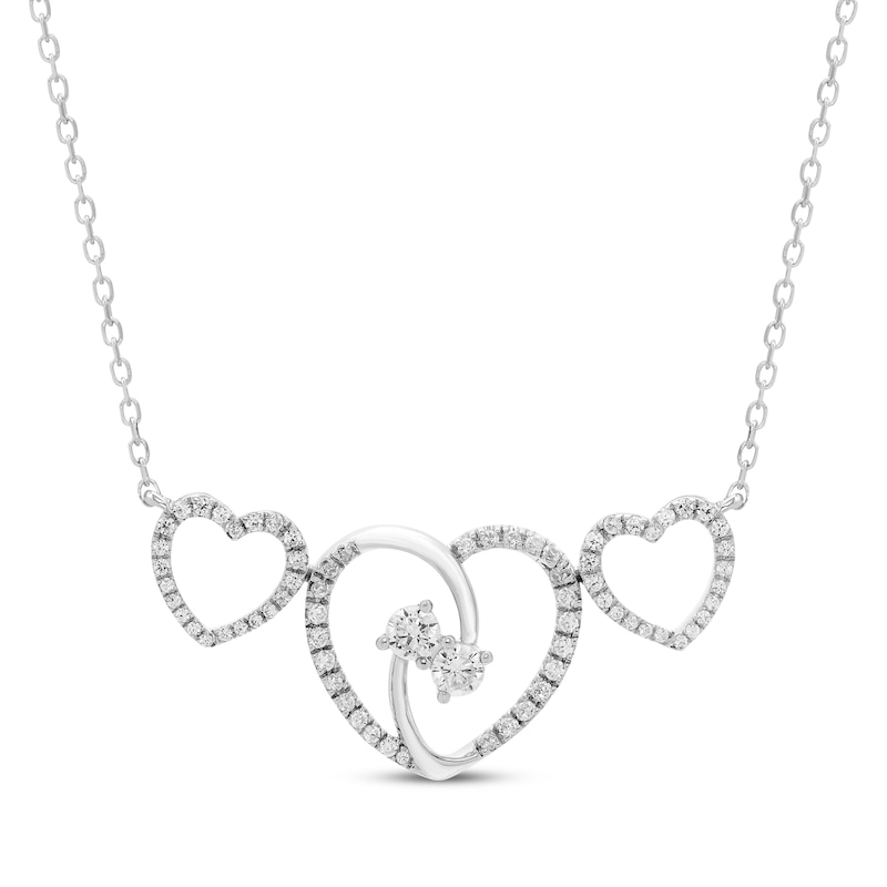 Diamond Triple-Heart Necklace 1/2 ct tw White Gold Plated 18"