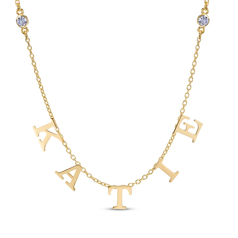 Diamond Station Name Necklace 1/8 ct tw Yellow Gold Plated 18"