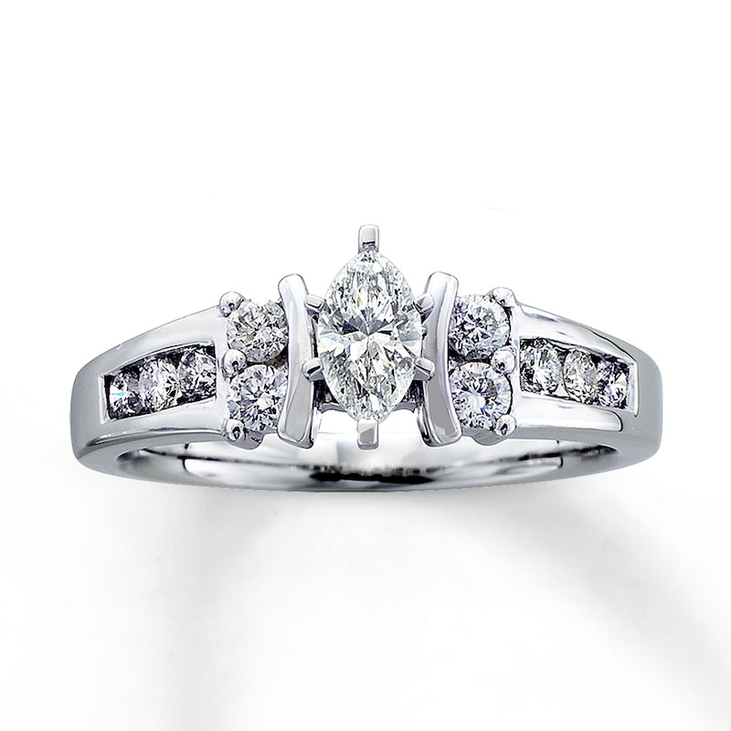 Engagement Ring 3/4 ct tw Marquise & Round-cut Diamonds White Gold Plated