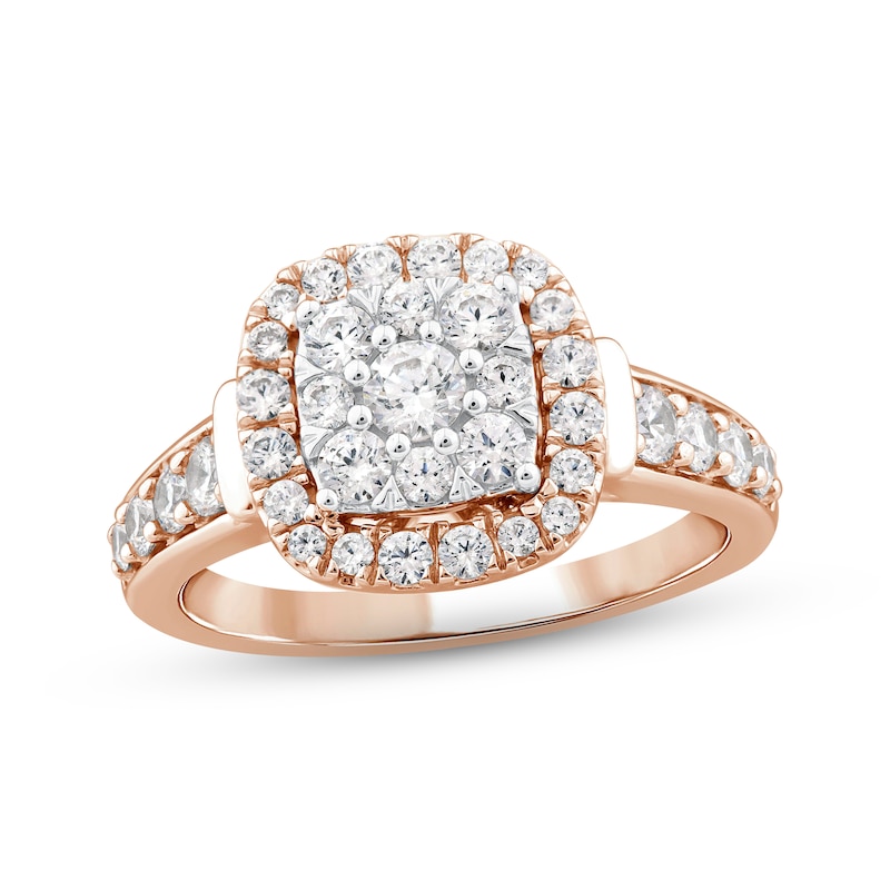 Multi-Diamond Center Engagement Ring 1 ct tw Round-cut Rose Gold Plated
