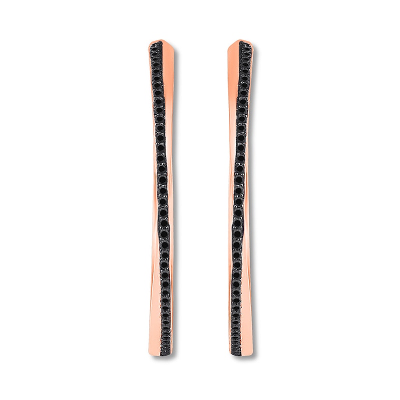 Black Diamond Hoop Earrings 1/2 ct tw Round-cut Rose Gold Plated