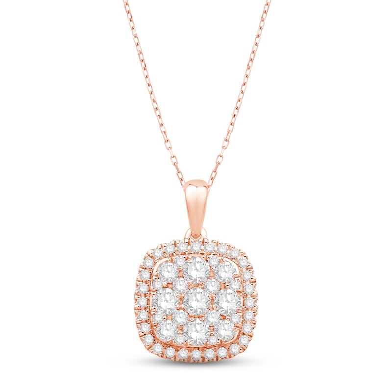 Diamond Cushion Necklace 1 ct tw Round-cut Rose Gold Plated 18"