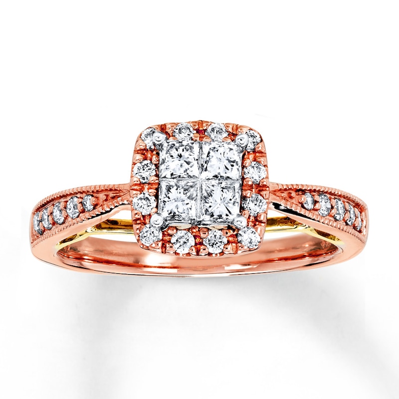 Diamond Engagement Ring 1/2 ct tw Princess & Round-cut Gold Plated
