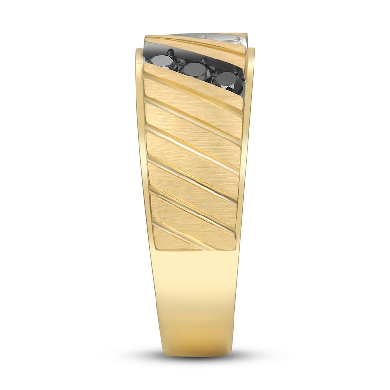 Men's Black & White Diamond Wedding Band 1/2 ct tw Round-cut Yellow Gold Plated