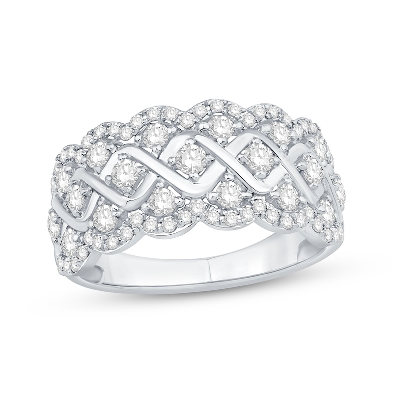 Diamond Scalloped Anniversary Band 1 ct tw White Gold Plated