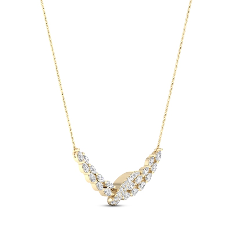 Diamond Bypass Necklace 2-1/4 ct tw Marquise, Pear & Round-cut Yellow Gold Plated 18"