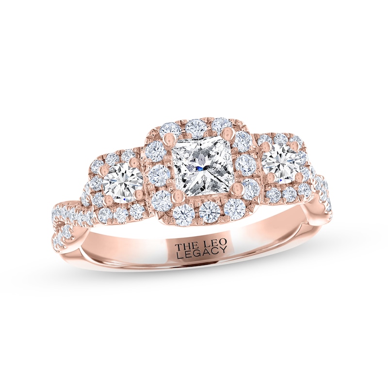 THE LEO Legacy Lab-Created Diamond Princess & Round-Cut Three-Stone Engagement Ring 1 ct tw Rose Gold Plated