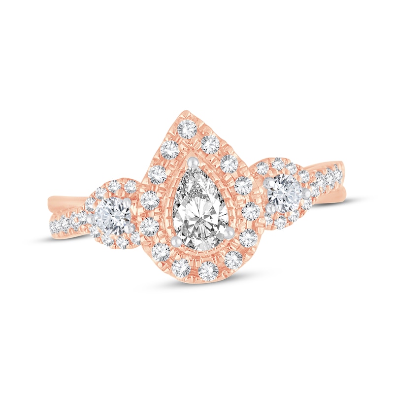 Diamond Engagement Ring 7/8 ct tw Pear & Round-Cut Rose Gold Plated