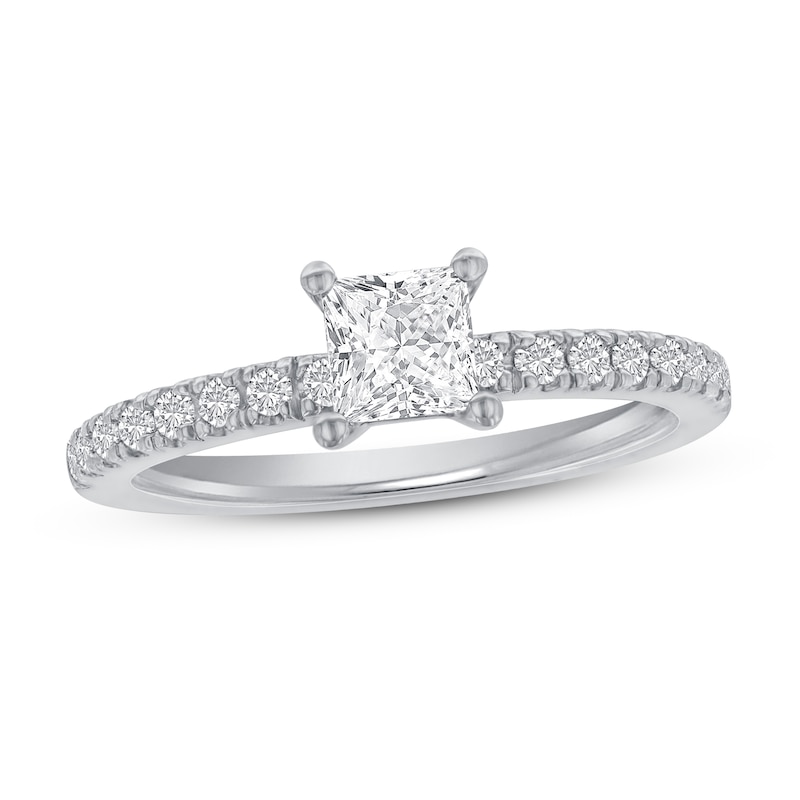 Diamond Engagement Ring 5/8 ct tw Princess/Round-cut White Gold Plated