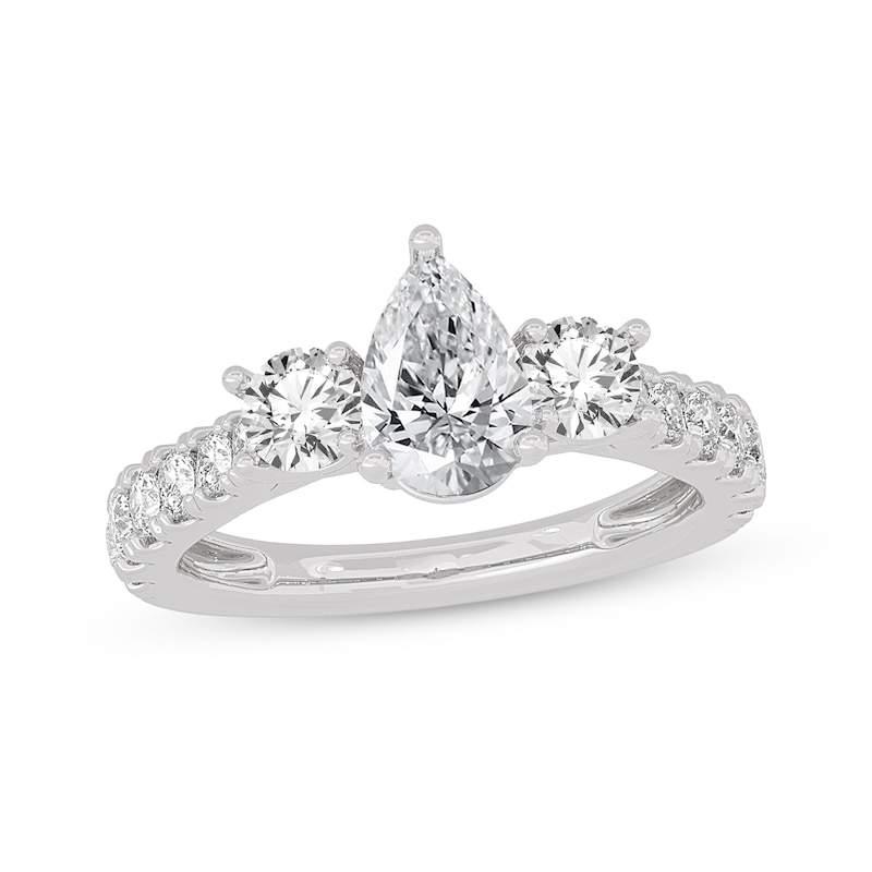Pear-Shaped & Round-Cut Three-Stone Diamond Engagement Ring 2 ct tw White Gold Plated
