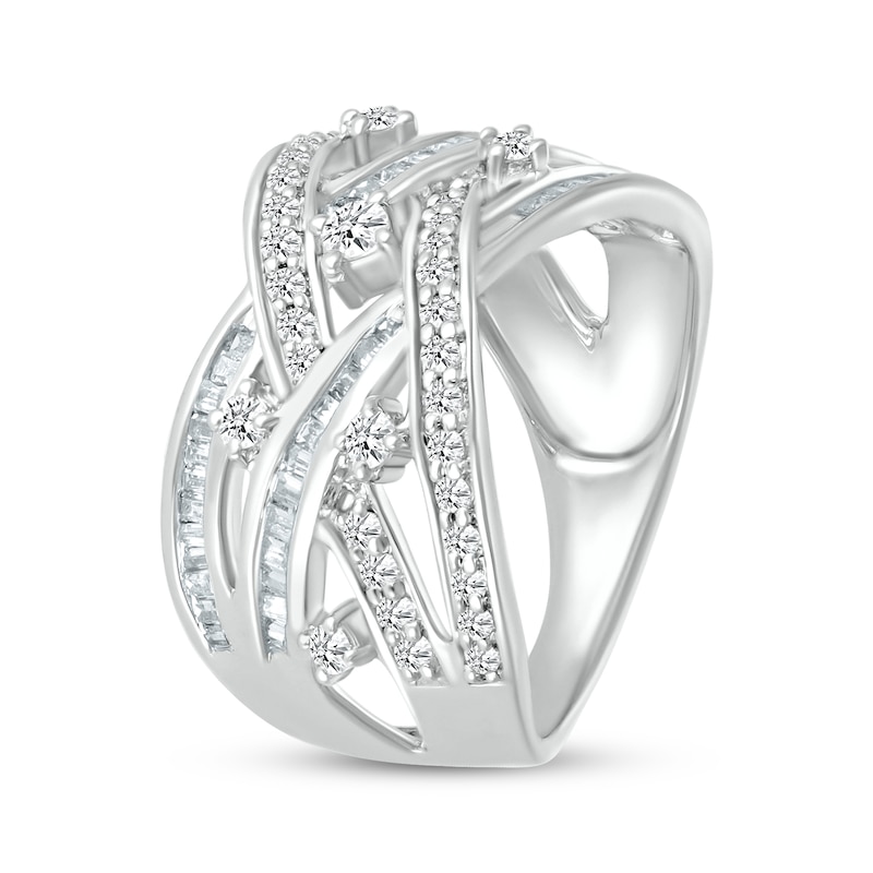 Baguette & Round-Cut Diamond Multi-Row Crossover Ring 3/4 ct tw Silver Plated