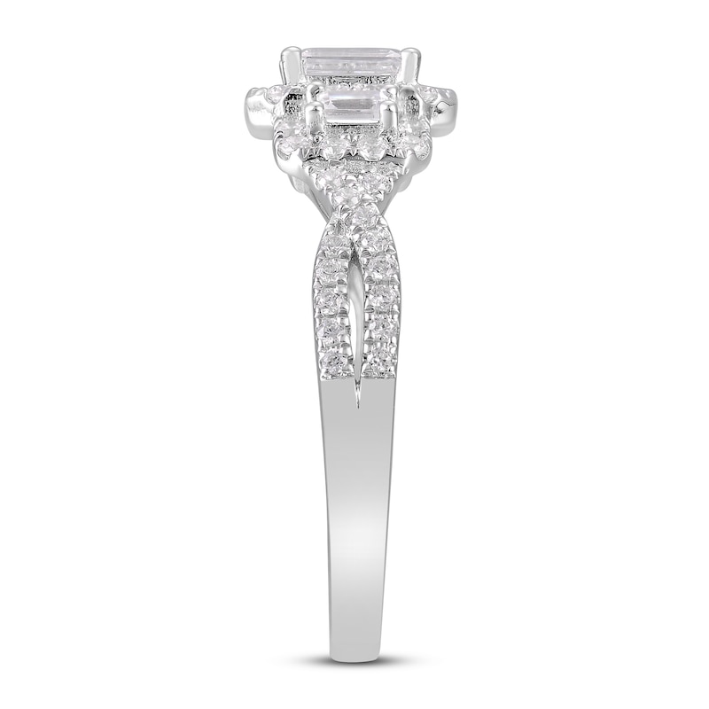 Three-Stone Diamond Engagement Ring 1 ct tw Emerald/Round White Gold Plated